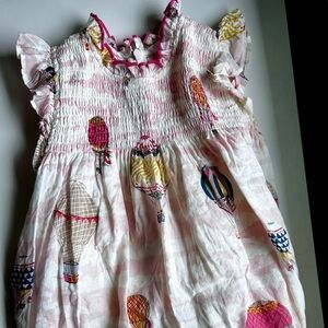 Pink Chicken Ruffled Dress with Hot Air Balloons